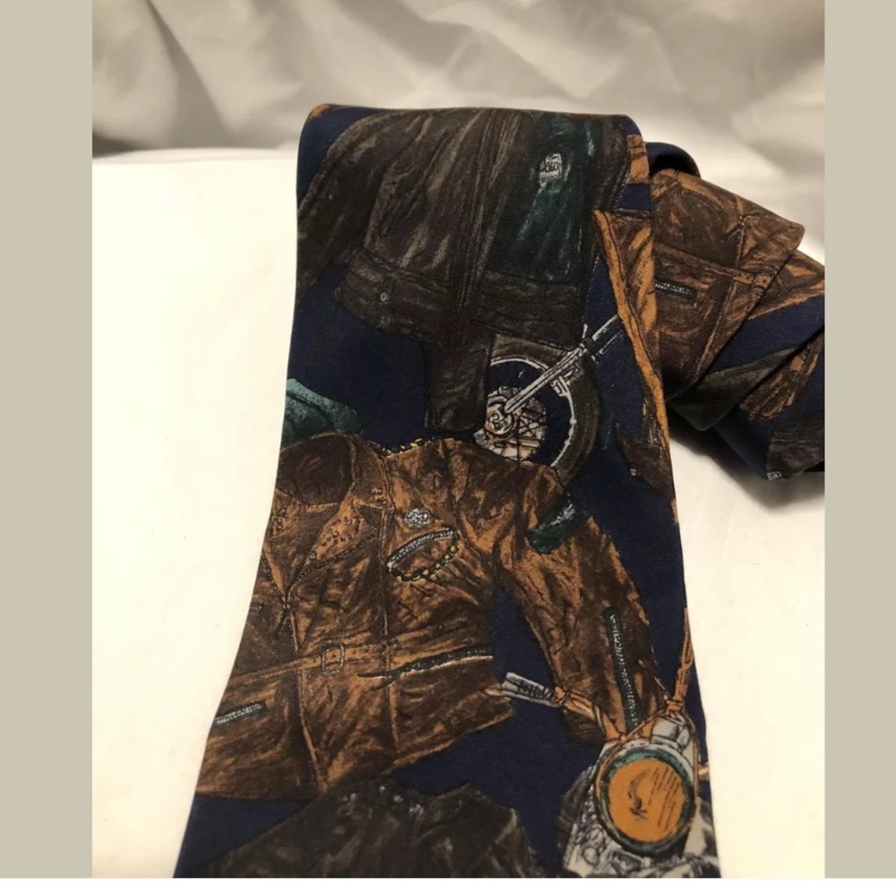 VTG Rare 80’s/90’s Polo Motorcycle Print Necktie - Picture 3 of 8